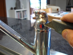 Sink mixer handle button
