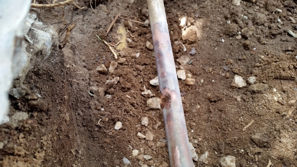cro bar excavation damage to copper water pipe